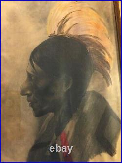 Original Striking Rare Antique Framed Native Portrait Painting American