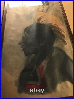 Original Striking Rare Antique Framed Native Portrait Painting American