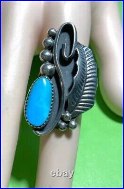 PUEBLO Sam Lovato Sterling Silver TURQUOISE Kewa Santa Domingo RING 6.5 RARE