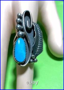 PUEBLO Sam Lovato Sterling Silver TURQUOISE Kewa Santa Domingo RING 6.5 RARE