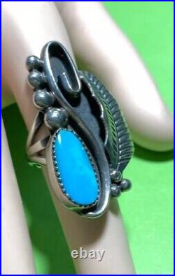 PUEBLO Sam Lovato Sterling Silver TURQUOISE Kewa Santa Domingo RING 6.5 RARE