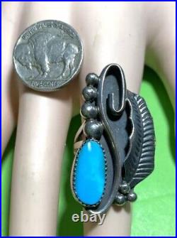 PUEBLO Sam Lovato Sterling Silver TURQUOISE Kewa Santa Domingo RING 6.5 RARE