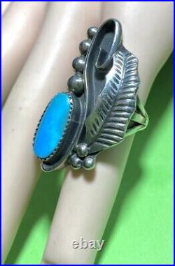 PUEBLO Sam Lovato Sterling Silver TURQUOISE Kewa Santa Domingo RING 6.5 RARE