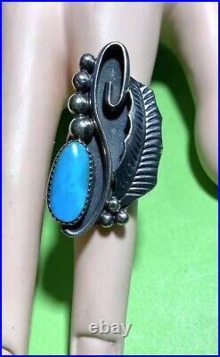 PUEBLO Sam Lovato Sterling Silver TURQUOISE Kewa Santa Domingo RING 6.5 RARE