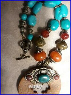 Patrice Rare New Gorgeous Necklace With Turquoise And Coral, Exceptional. Sale