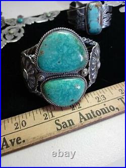 Pawn RARE WOW NAVAJO STERLING FRED HARVEY TURQUOISE CUFF 116grams heavy nice