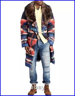 Polo Ralph Lauren Lamb Shearling Fur Navajo Aztec Down Coat Mens Medium RARE