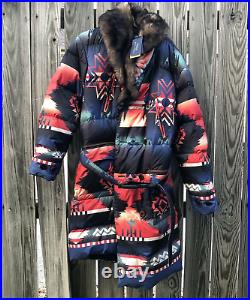 Polo Ralph Lauren Lamb Shearling Fur Navajo Aztec Down Coat Mens Medium RARE