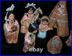 Provincial Ceramic Bisque Hand-painted Native American Indian Nativity Set Rare