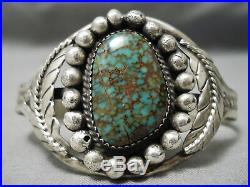 Quality Rare Vintage Navajo Royston Turquoise Sterling Silver Leaf Bracelet Old