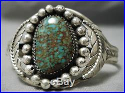 Quality Rare Vintage Navajo Royston Turquoise Sterling Silver Leaf Bracelet Old