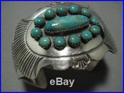 Quality Vintage Navajo Green Turquoise Sterling Silver Concho Bracelet Old