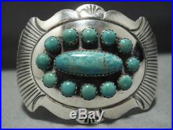 Quality Vintage Navajo Green Turquoise Sterling Silver Concho Bracelet Old