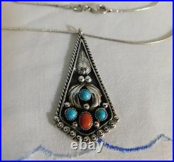 R. Bennett Sterling Silver Turquoise Navajo Necklace Rare Signed Piece