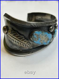 R Platero Sterling Silver Turquoise Cuff Bracelet Native American Rare P G2U
