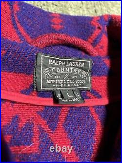 RALPH LAUREN COUNTRY 80's Colorful Native American Wool Blanket Coat USA RARE