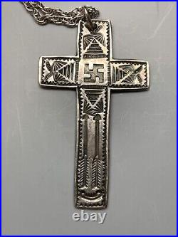 RARE 1900s Antique Handmade Sterling Native American Cross Rolling Log Swastika