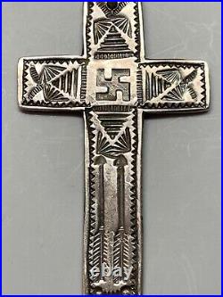 RARE 1900s Antique Handmade Sterling Native American Cross Rolling Log Swastika