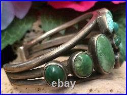 RARE 1920s OLD PAWN ZUNI TURQUOISE CLUSTER HAND WROUGHT STERLING CUFF BRACELET