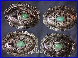 RARE 1933-4 Old Pawn Navajo Silver & Blue Gem Turquoise Conchos 8 pieces