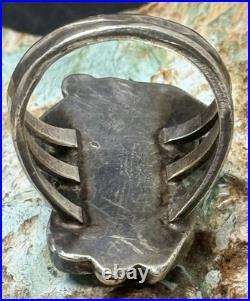RARE 1940s Zuni Leekya Deyuse Sterling Turquoise & Coral Bird Leaf Ring Size 7.5