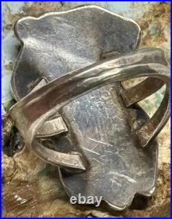 RARE 1940s Zuni Leekya Deyuse Sterling Turquoise & Coral Bird Leaf Ring Size 7.5