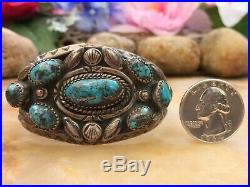 RARE 1950s NATIVE AMERICAN NAVAJO BISBEE TURQUOISE STERLING SILVER CUFF BRACELET
