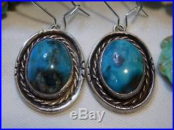 RARE 1970s NAVAJO Lavender Pit BISBEE TURQUOISE STERLING Silver EARRINGS