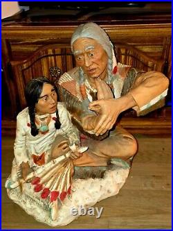RARE 1986 Universal Statuary Corp LARGE Native American Statue Elder and child