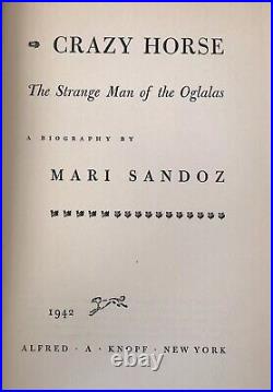 RARE 1st Ed. 1942 CRAZY HORSE Mari Sandoz INDIAN WAR Sioux CUSTER Little Bighorn