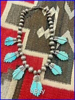 RARE! A Carved Turquoise Necklace Attributed to Leekya Deyuse