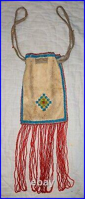 RARE ANTIQUE NATIVE AMERICAN INDIAN BEADED TOBACCO POUCH Well Preserved
