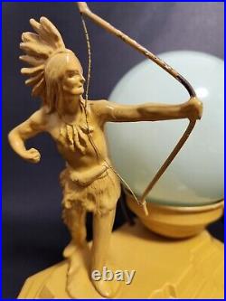 RARE ART DECO FIGURAL NATIVE AMERICAN INDIAN LAMP With VINTAGE GLASS SHADE-PAINTED