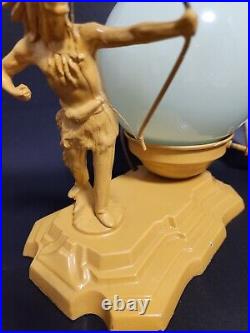 RARE ART DECO FIGURAL NATIVE AMERICAN INDIAN LAMP With VINTAGE GLASS SHADE-PAINTED
