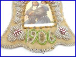 RARE Antique 1906 Native American Iroquois Beadwork Beaded Whimsy Picture Frame