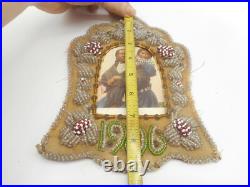 RARE Antique 1906 Native American Iroquois Beadwork Beaded Whimsy Picture Frame