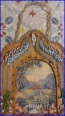 RARE Antique 1918 Native American Beadwork Beaded Whimsy Picture Frame