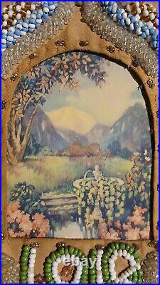 RARE Antique 1918 Native American Beadwork Beaded Whimsy Picture Frame