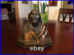 RARE Antique Bronze Native American Statue Marked Signed WOLF ROBE