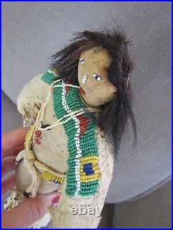 RARE Antique Native American Indian DollBUCKSKIN, FRINGE, BEADEDMuseum Quality