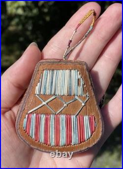 RARE Antique Native American Ottawa Birch Bark & Polychrome Quill Totem Ornament