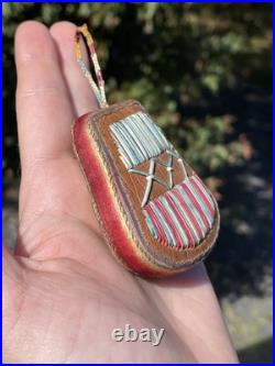 RARE Antique Native American Ottawa Birch Bark & Polychrome Quill Totem Ornament