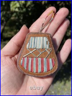 RARE Antique Native American Ottawa Birch Bark & Polychrome Quill Totem Ornament