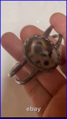 RARE Antique Old Pawn Native American Sterling Dendritic Agate Cuff Bracelet