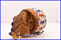 RARE Antique Sioux Lakota beaded Round Pouch Box Native American leather Bag VTG