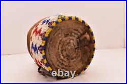 RARE Antique Sioux Lakota beaded Round Pouch Box Native American leather Bag VTG