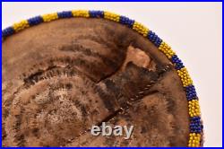 RARE Antique Sioux Lakota beaded Round Pouch Box Native American leather Bag VTG