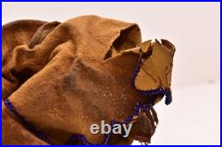 RARE Antique Sioux Lakota beaded Round Pouch Box Native American leather Bag VTG