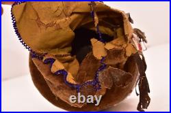 RARE Antique Sioux Lakota beaded Round Pouch Box Native American leather Bag VTG