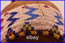 RARE Antique Sioux Lakota beaded Round Pouch Box Native American leather Bag VTG